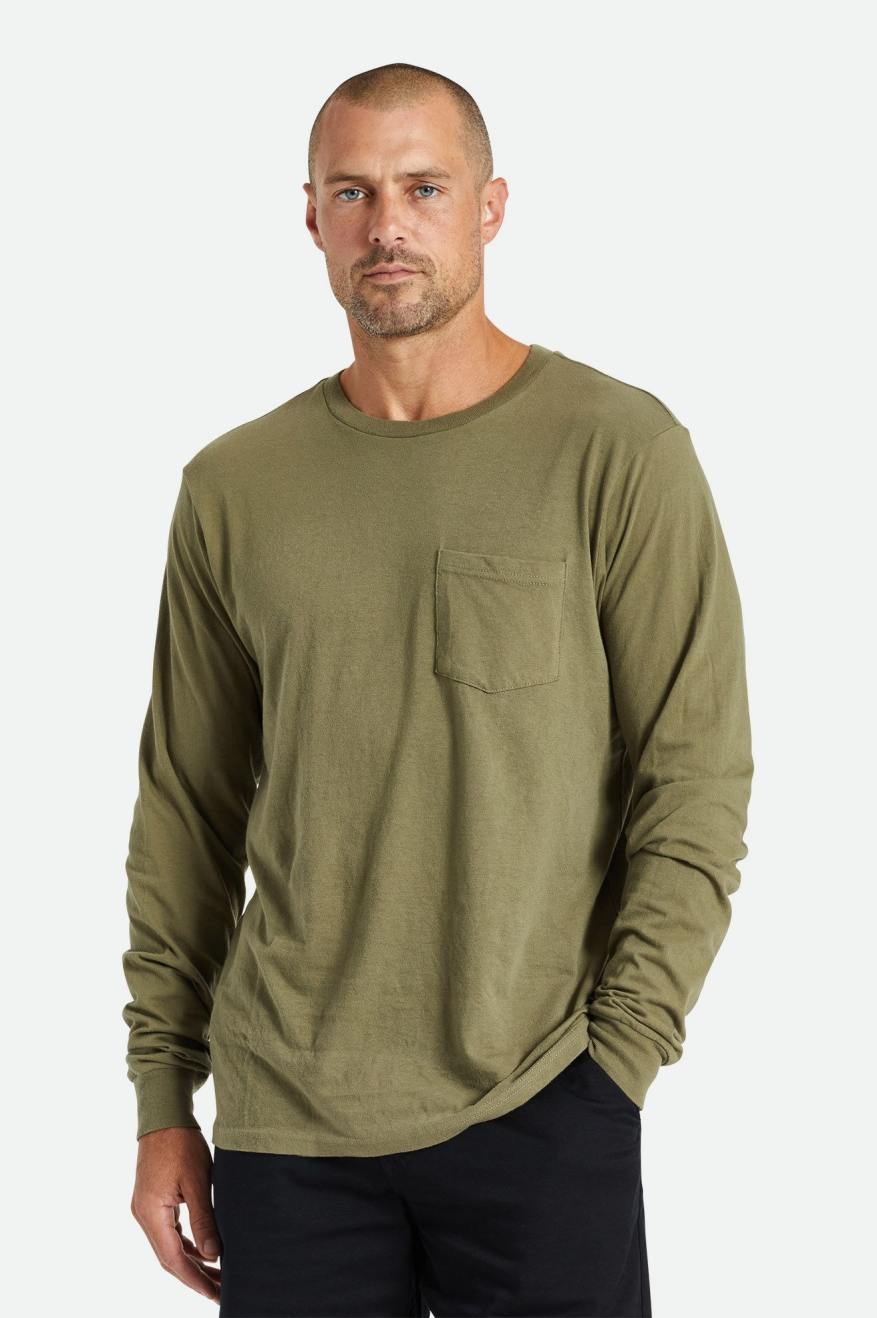 Brixton Basic L/S Pocket Topjes Heren Olijfgroen | 637841XIT