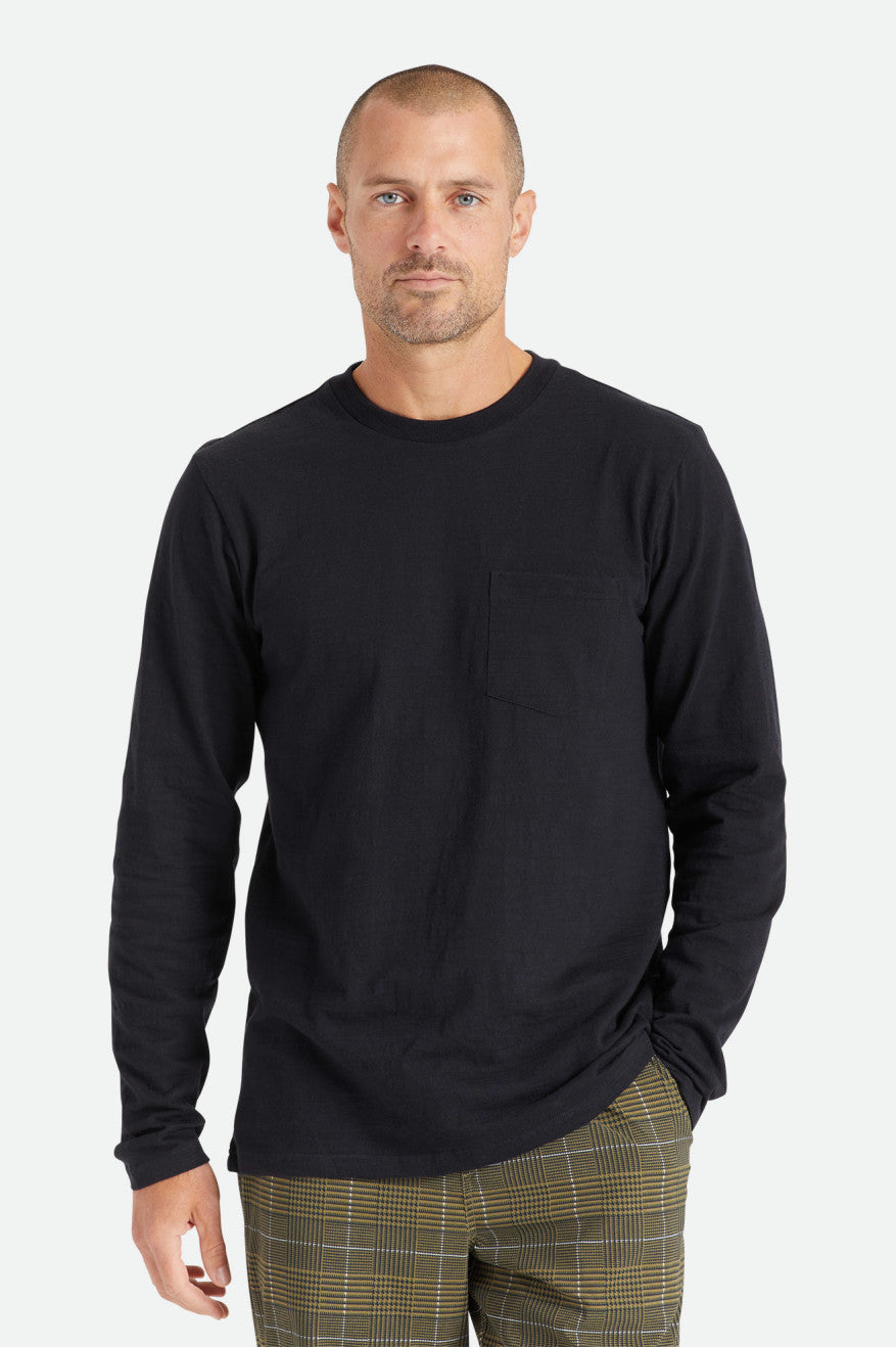 Brixton Basic Slub L/S Pocket Topjes Heren Zwart | 642758XPO