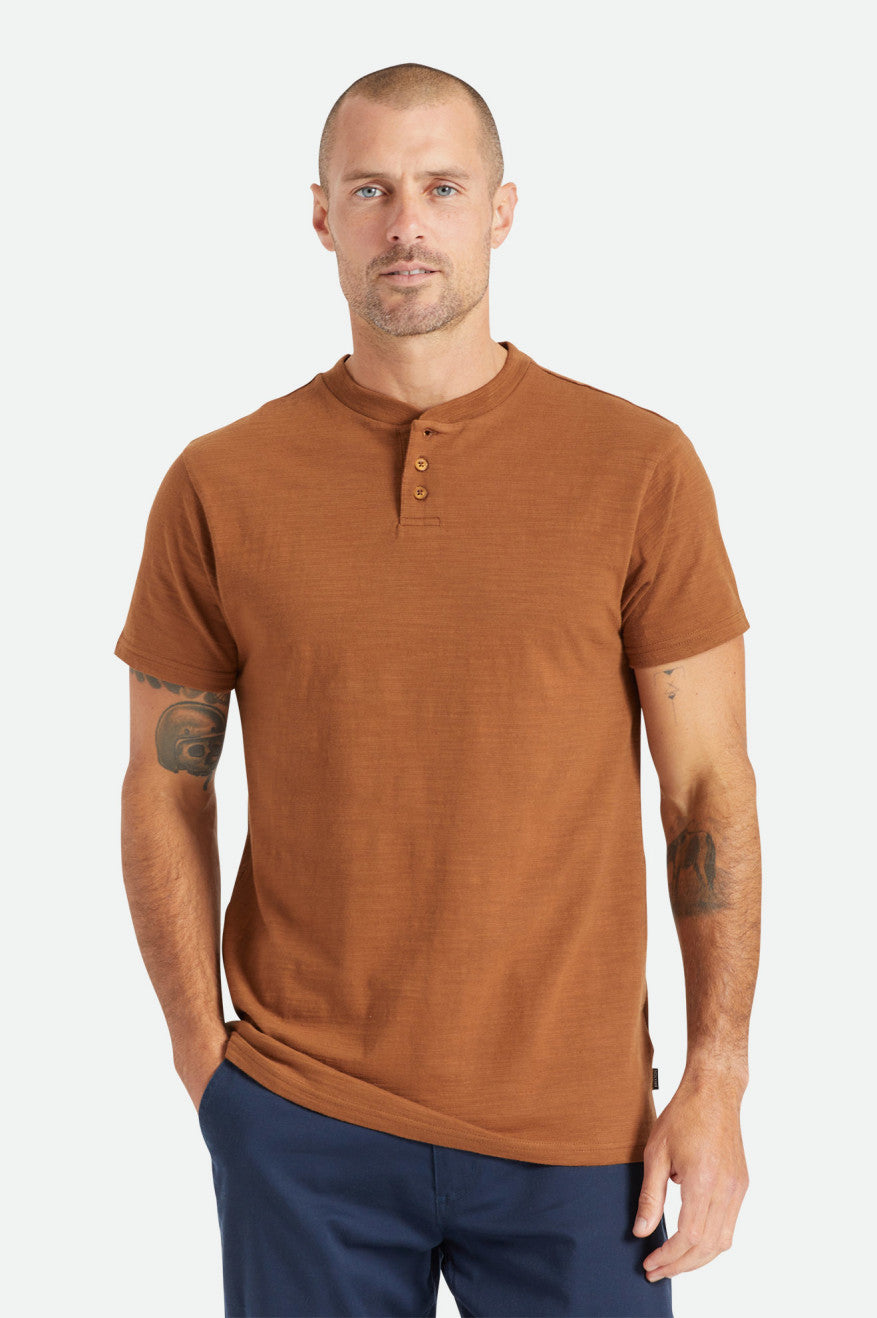 Brixton Basic Slub S/S Henley Gebreide Kleding Heren Bruin | 025197HQB