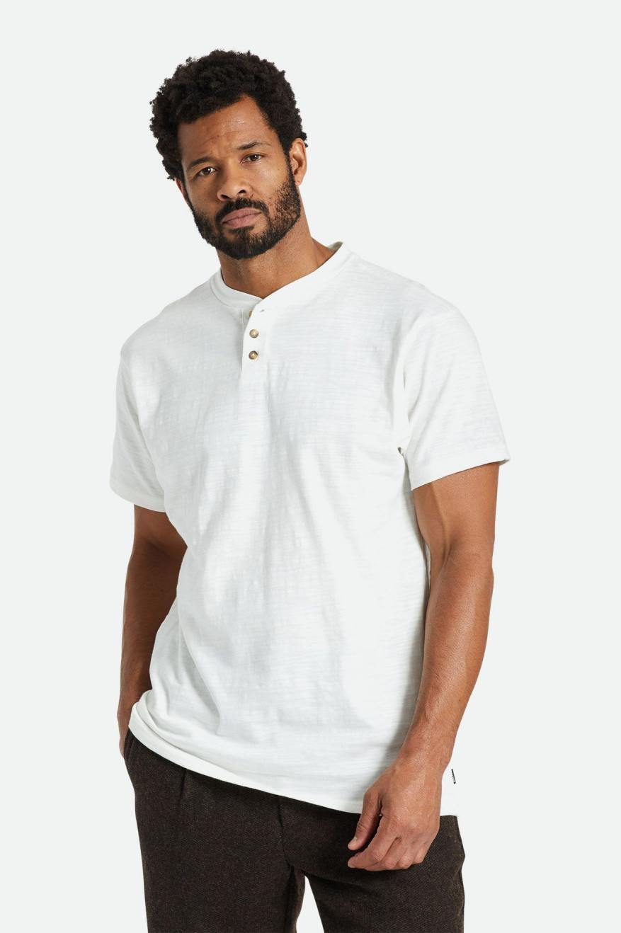 Brixton Basic Slub S/S Henley Gebreide Kleding Heren Wit | 976502NYJ