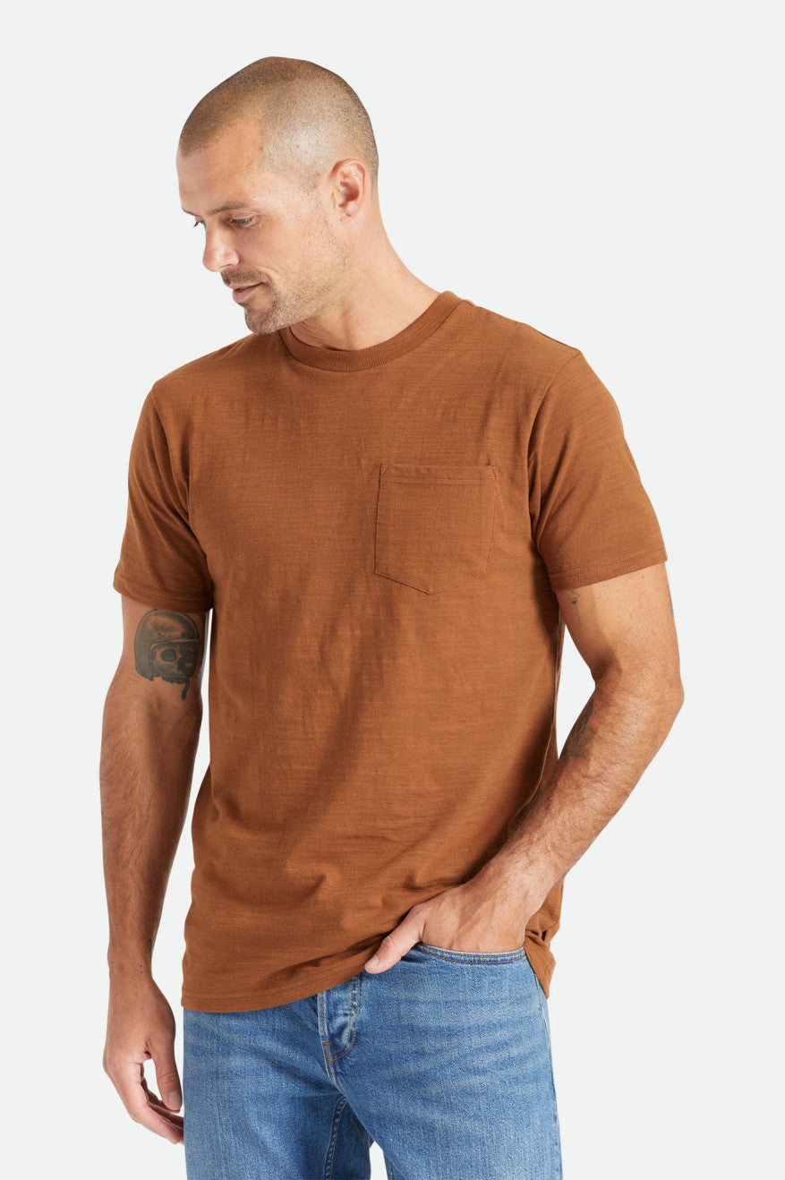 Brixton Basic Slub S/S Pocket Gebreide Kleding Heren Bruin | 946531DGX