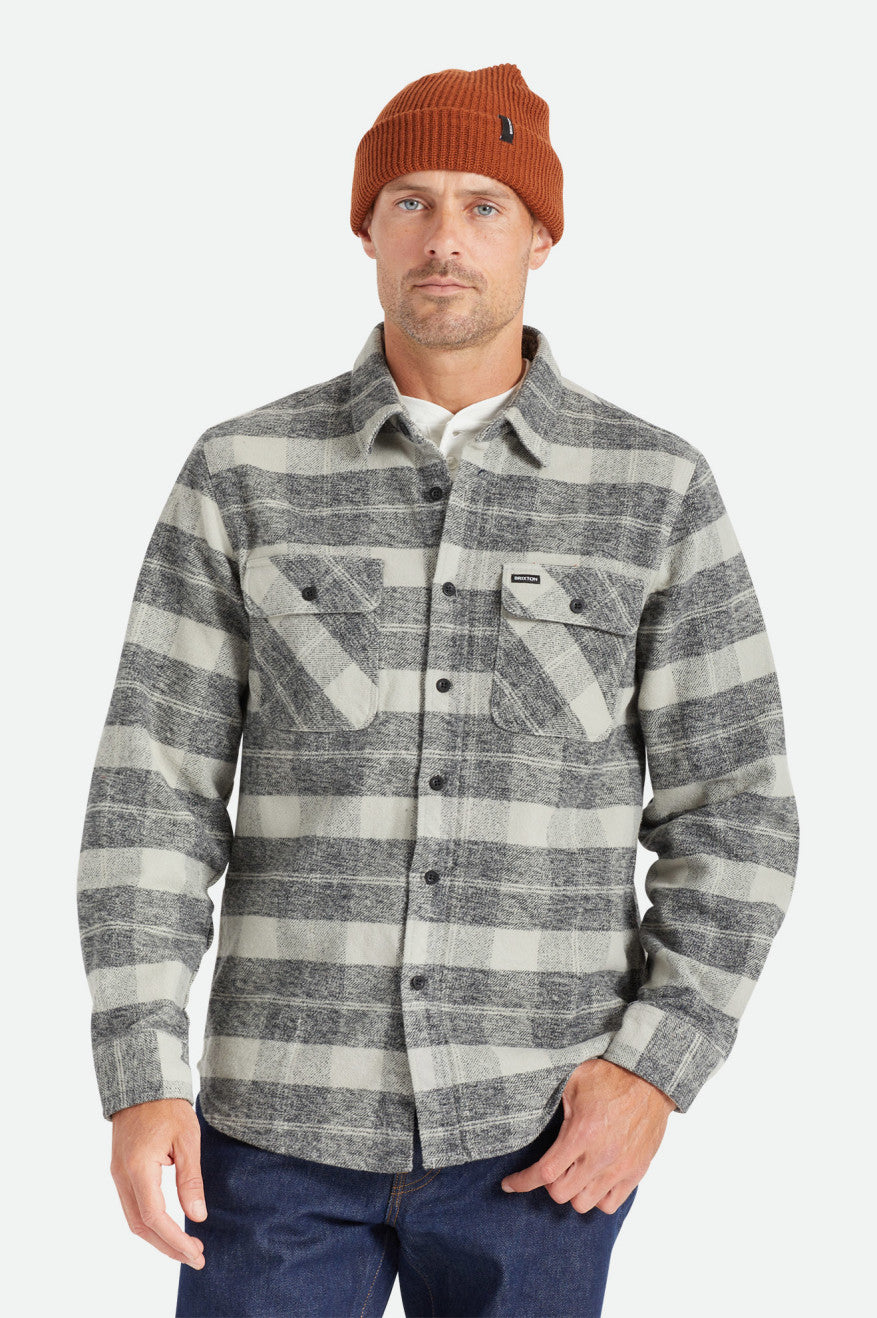 Brixton Bowery Heavy Weight L/S Flanellen Tops Heren Zwart Grijs | 307824LDG