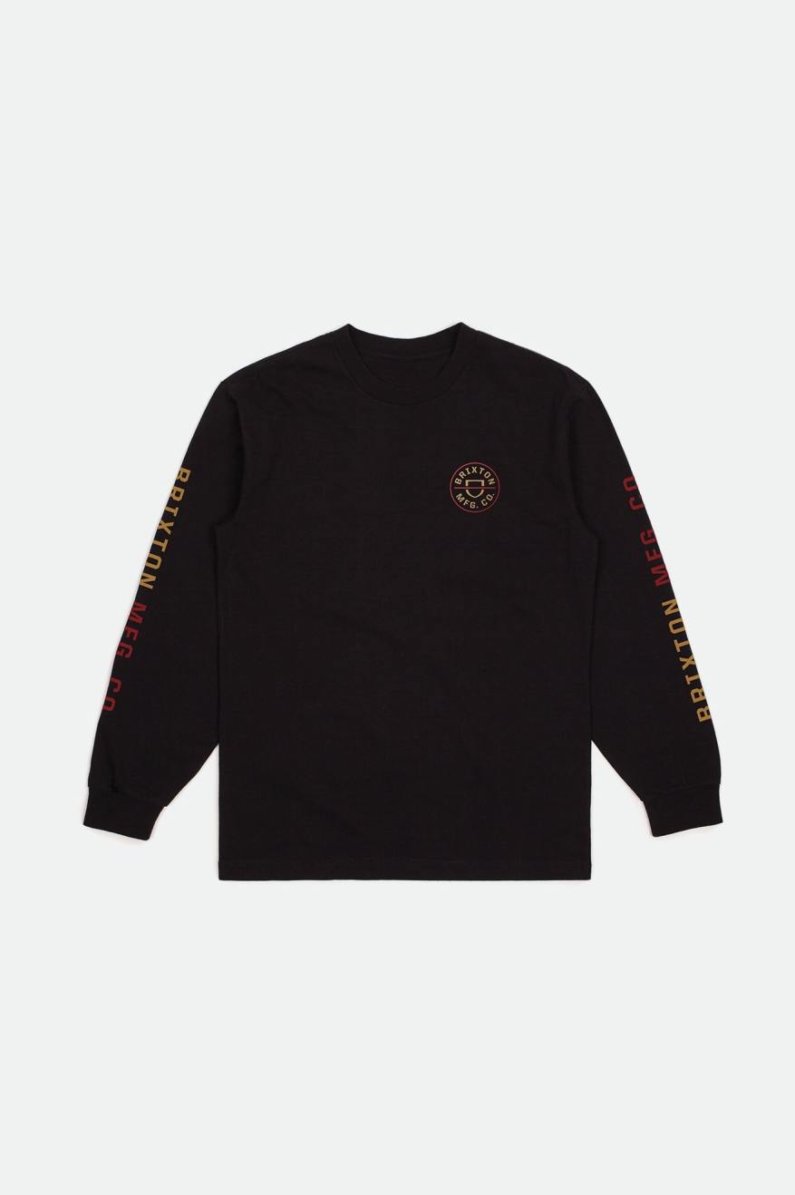 Brixton Crest L/S Standard Topjes Heren Zwart Rood Lichtgoud | 294713INA