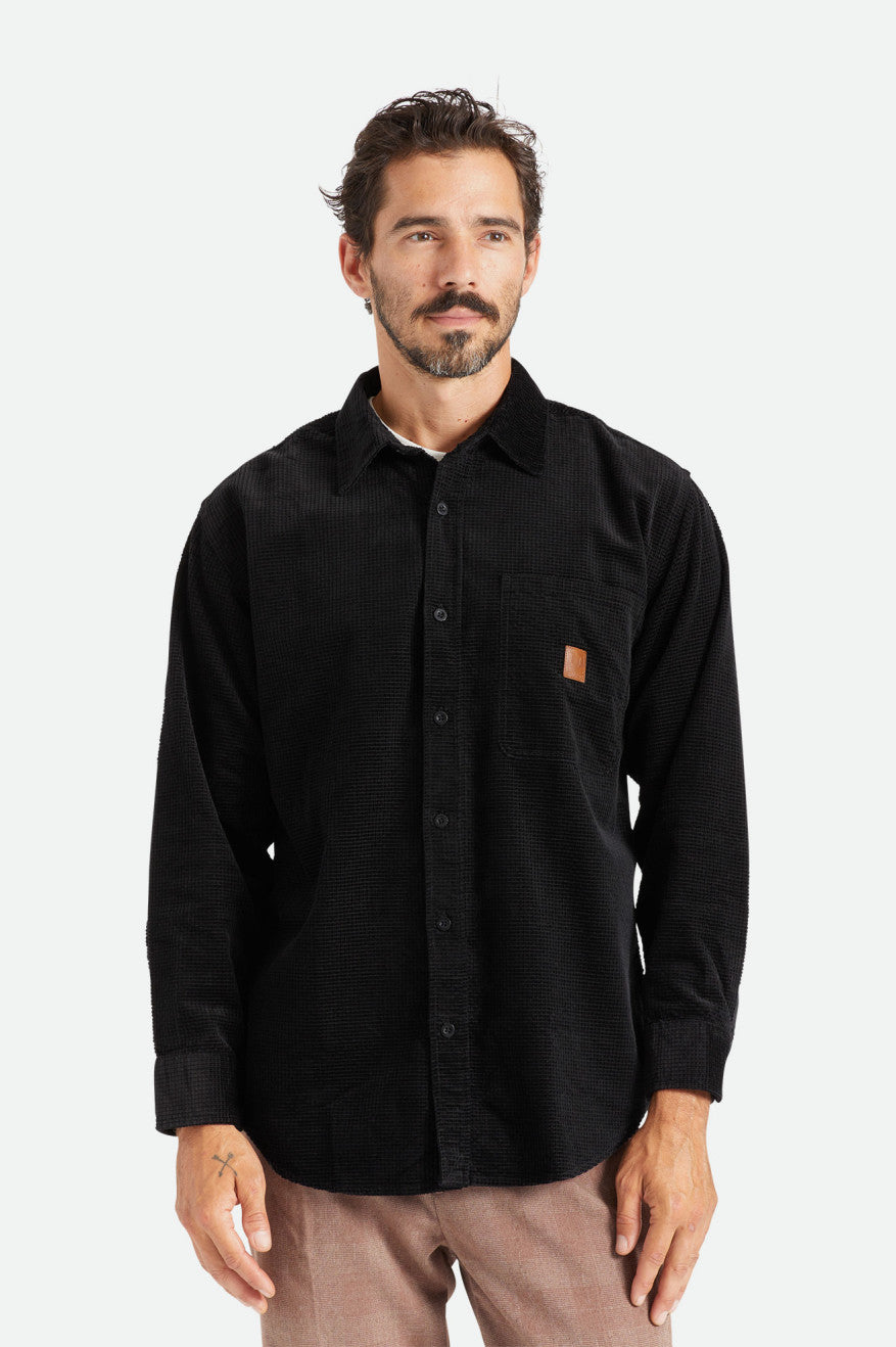 Brixton Porter L/S Waffle Corduroy Geweven Tops Heren Zwart | 149375ZPY