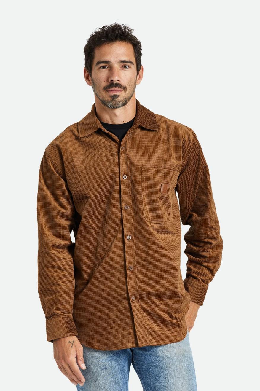 Brixton Porter L/S Waffle Corduroy Geweven Tops Heren Bruin | 871254OJH