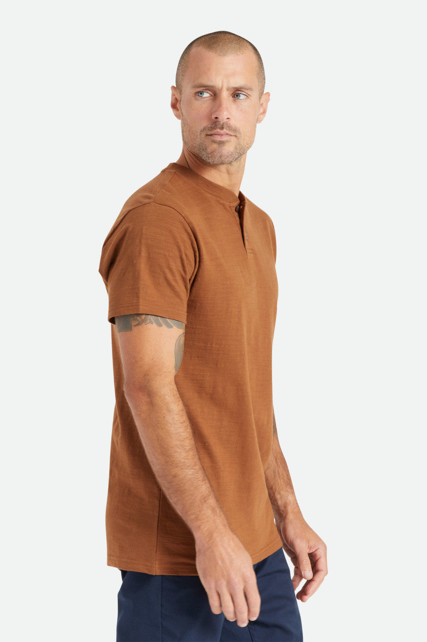 Brixton Basic Slub S/S Henley Gebreide Kleding Heren Bruin | 025197HQB