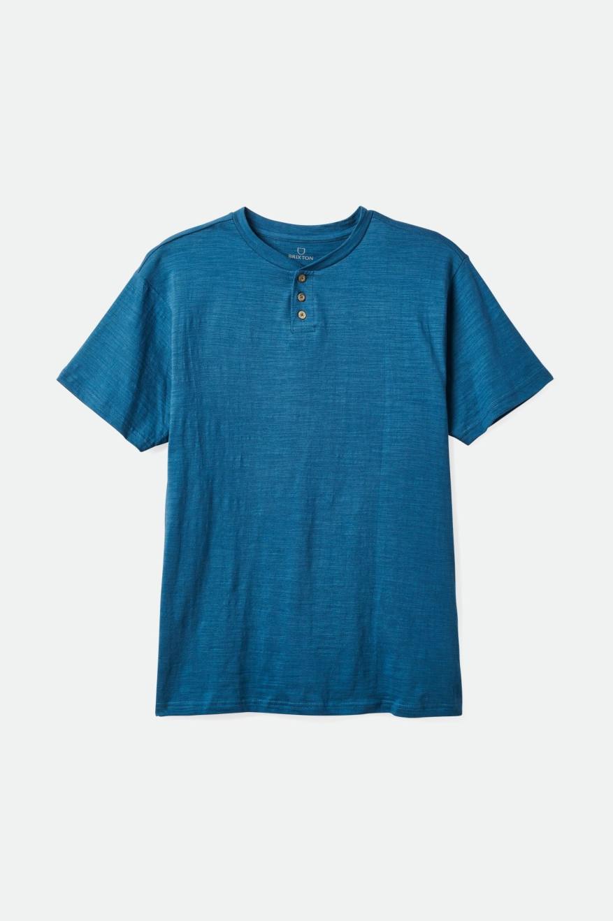 Brixton Basic Slub S/S Henley Gebreide Kleding Heren Turquoise | 354126LPY