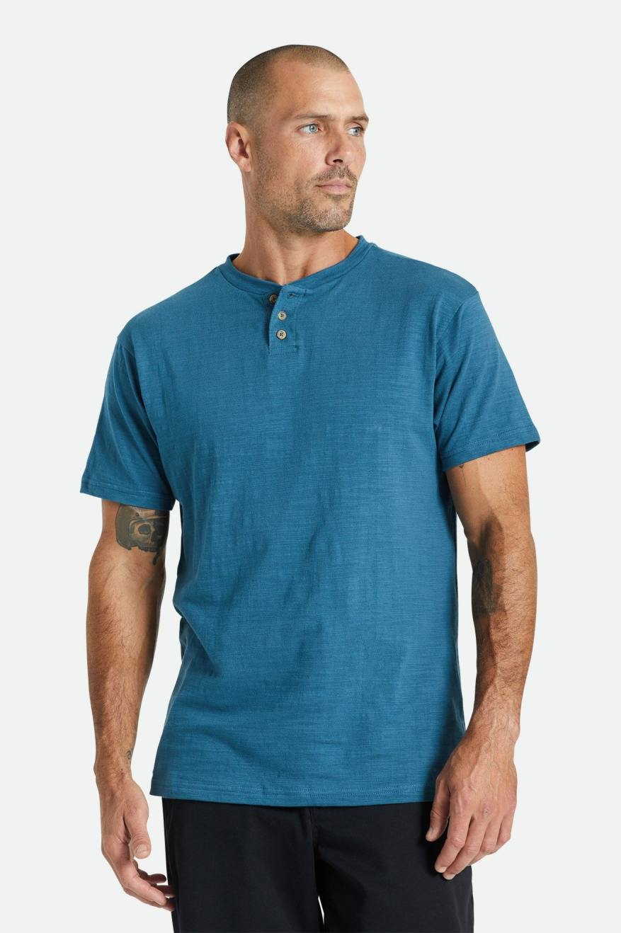 Brixton Basic Slub S/S Henley Gebreide Kleding Heren Turquoise | 354126LPY