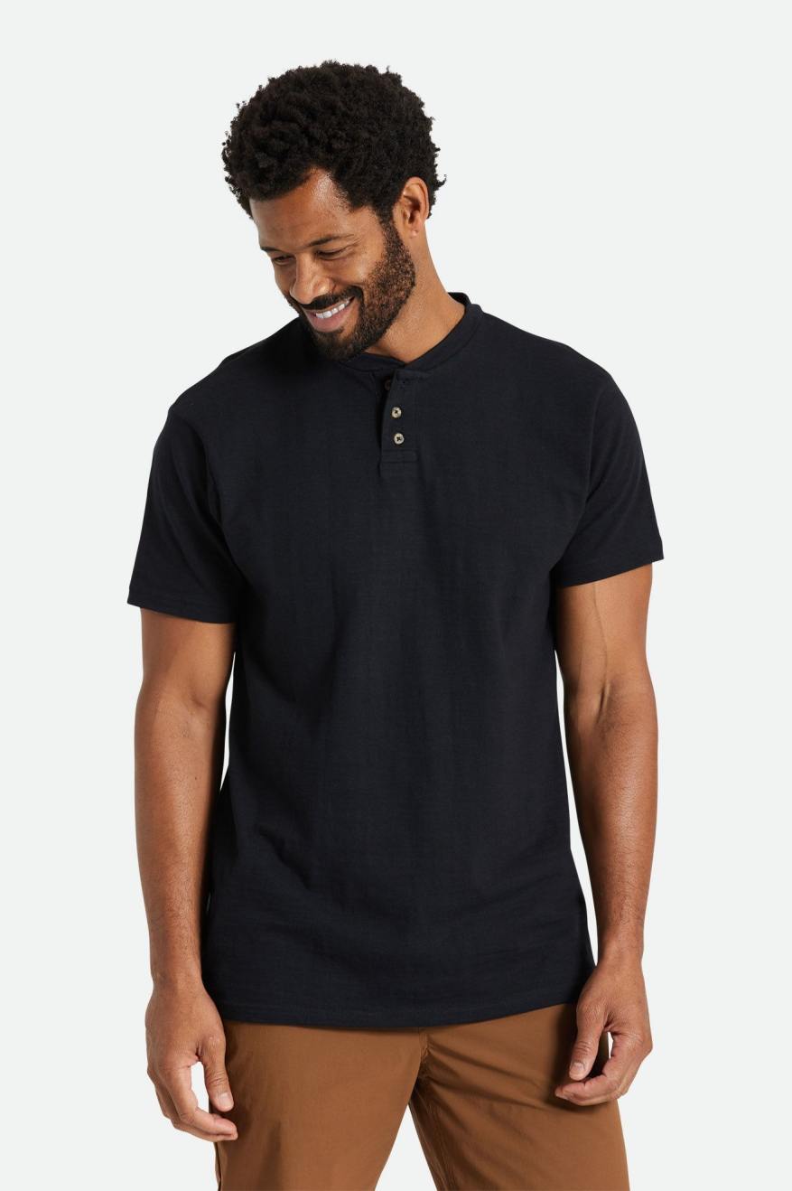 Brixton Basic Slub S/S Henley Gebreide Kleding Heren Zwart | 923806FHM