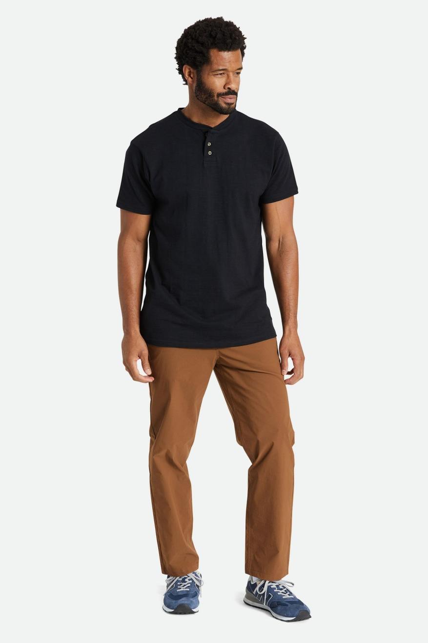 Brixton Basic Slub S/S Henley Topjes Heren Zwart | 104763HGL