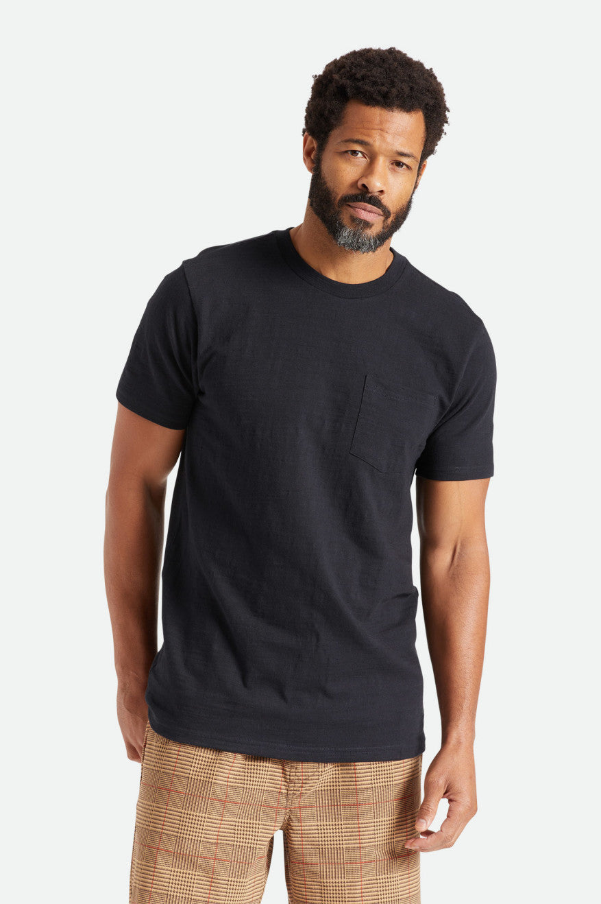 Brixton Basic Slub S/S Pocket Gebreide Kleding Heren Zwart | 497126KRA