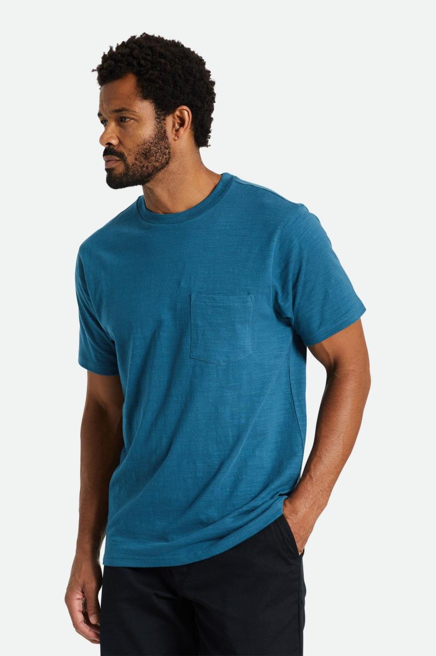 Brixton Basic Slub S/S Pocket Gebreide Kleding Heren Turquoise | 748235USR