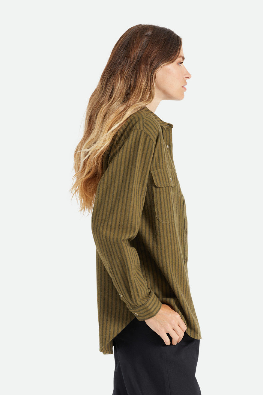 Brixton Bowery Boyfriend L/S Flanellen Tops Dames Olijfgroen | 645782MLT