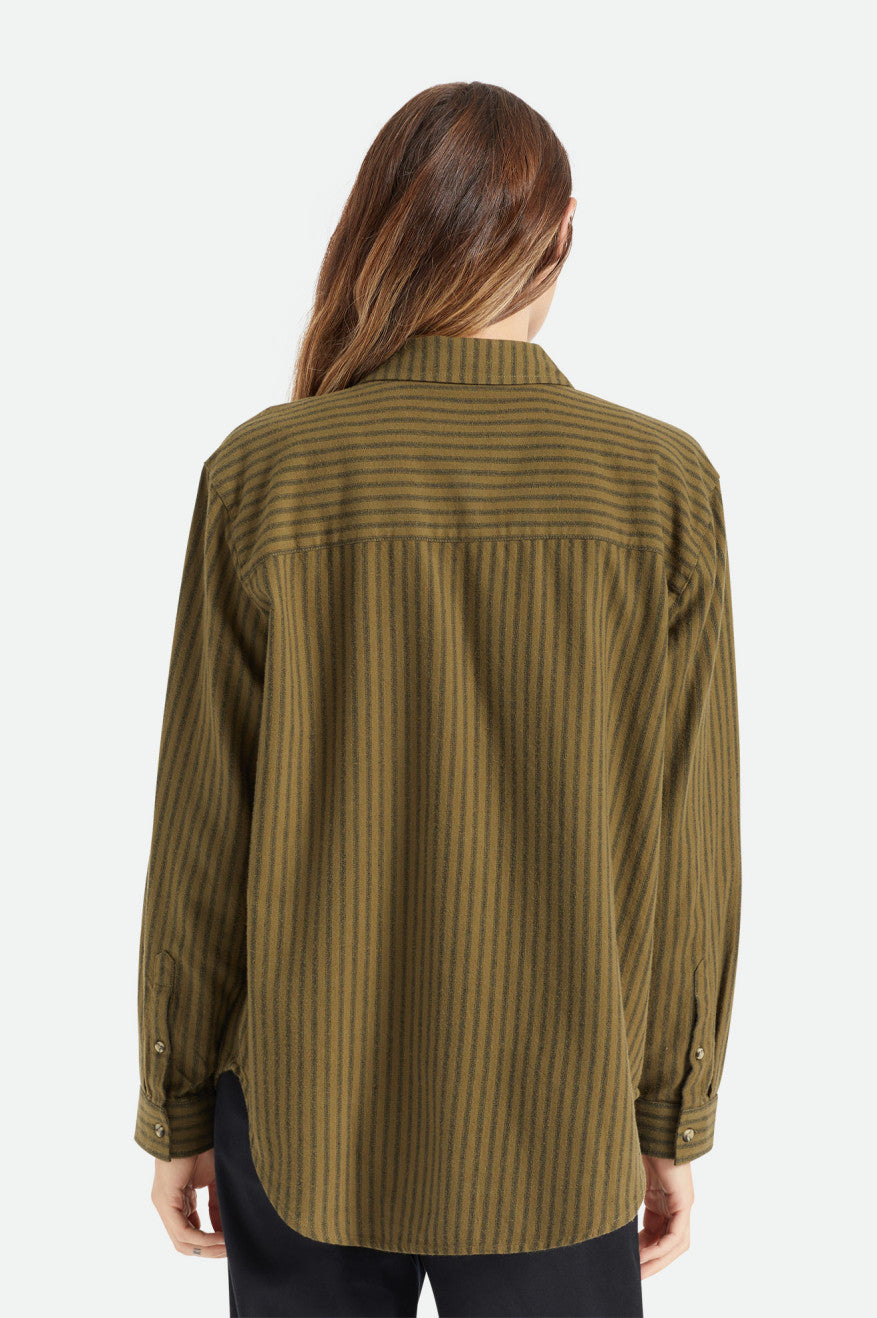 Brixton Bowery Boyfriend L/S Flanellen Tops Dames Olijfgroen | 645782MLT