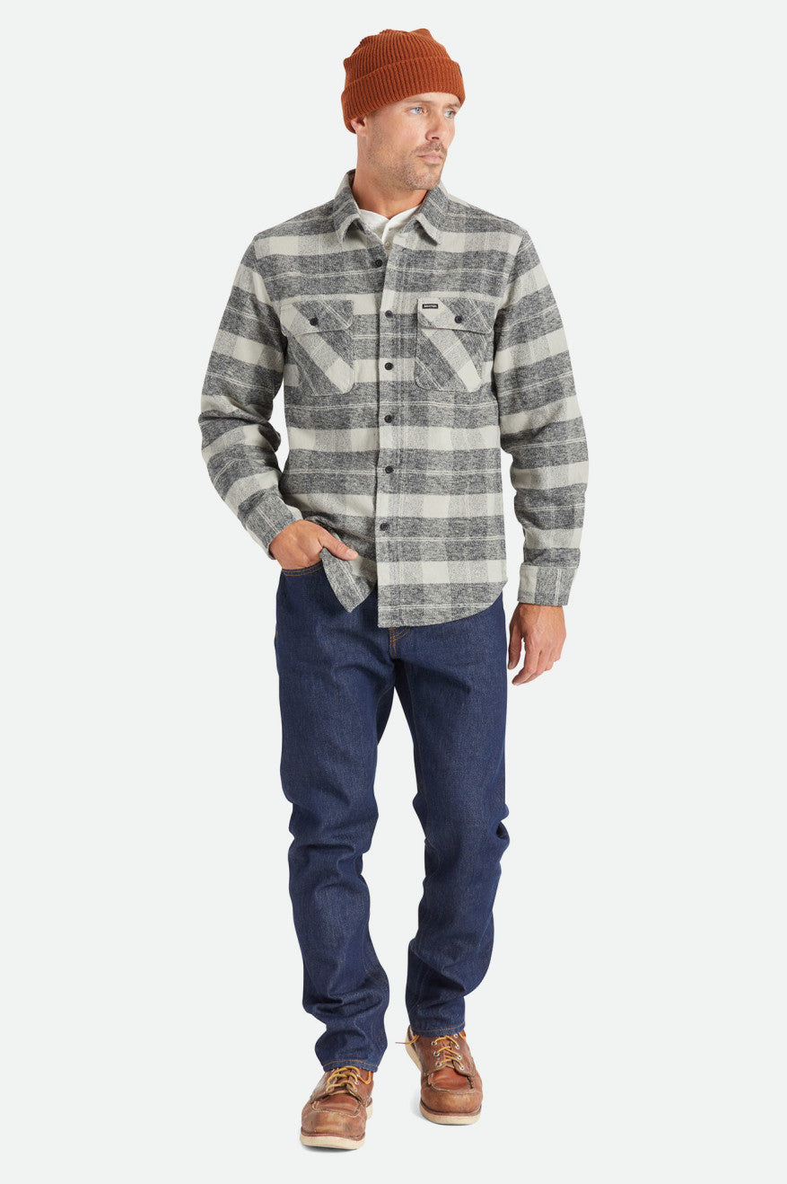 Brixton Bowery Heavy Weight L/S Flanellen Tops Heren Zwart Grijs | 307824LDG