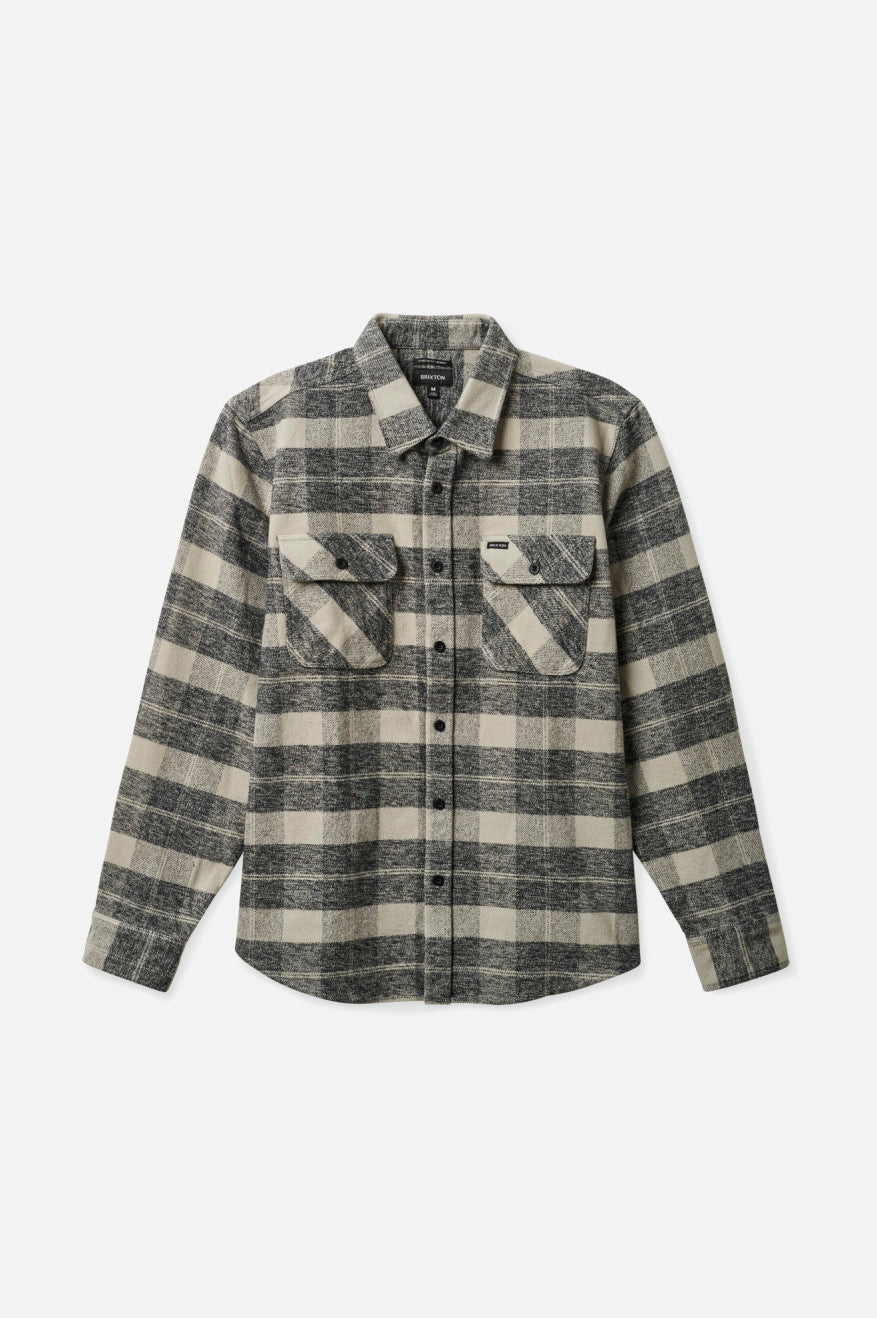 Brixton Bowery Heavy Weight L/S Flanellen Tops Heren Zwart Grijs | 307824LDG