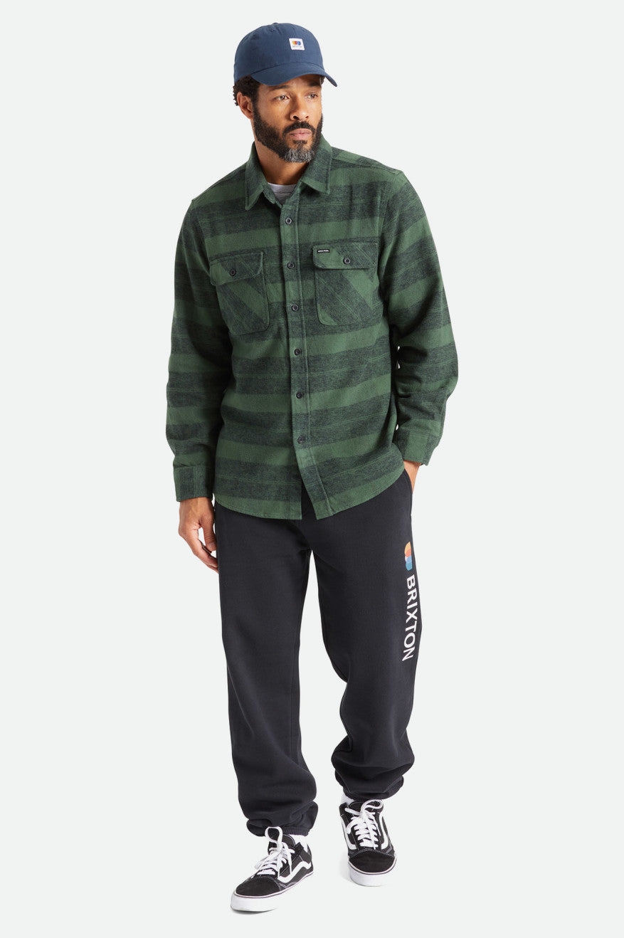 Brixton Bowery Heavy Weight L/S Geweven Tops Heren Groen | 736084ENX