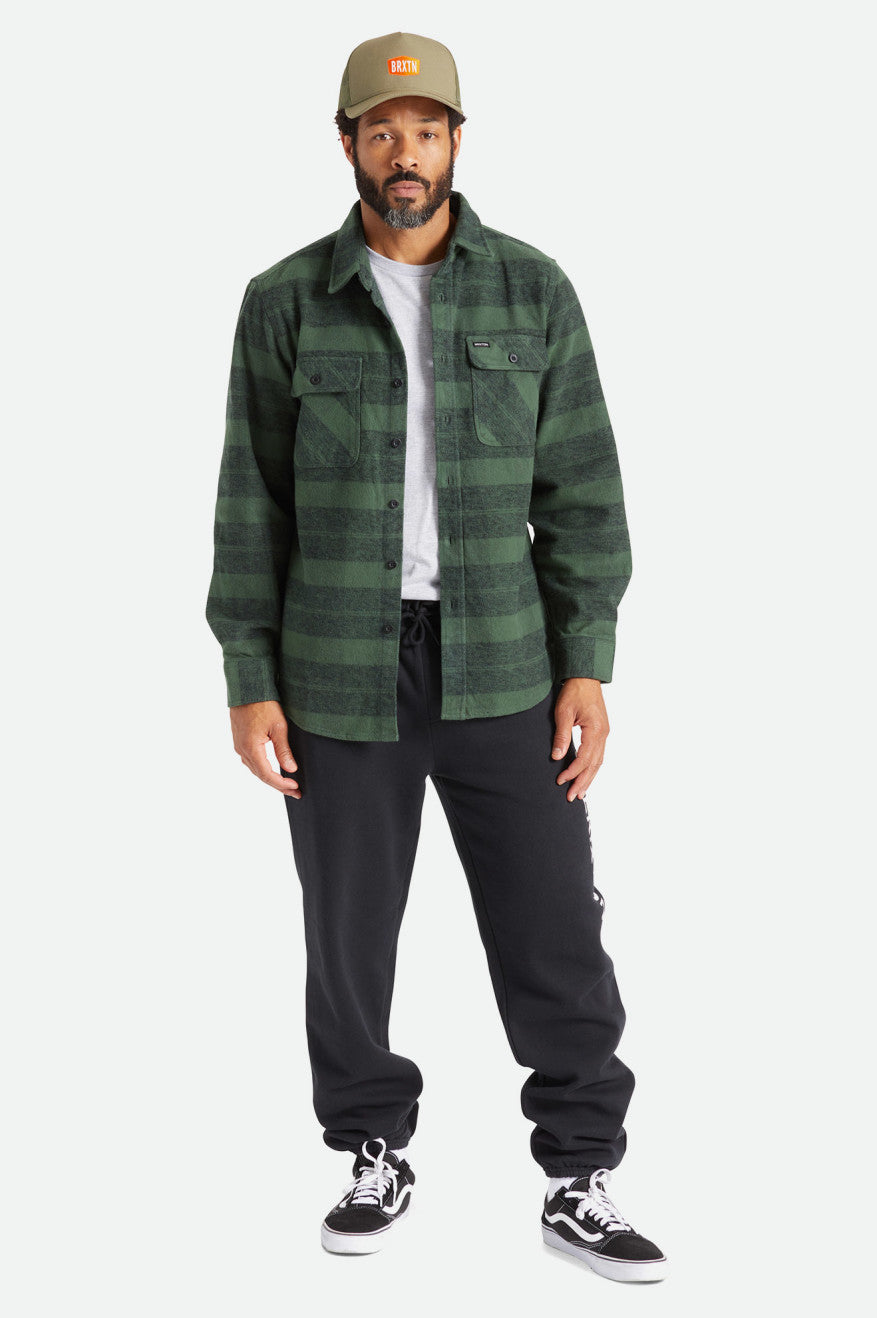 Brixton Bowery Heavy Weight L/S Geweven Tops Heren Groen | 736084ENX