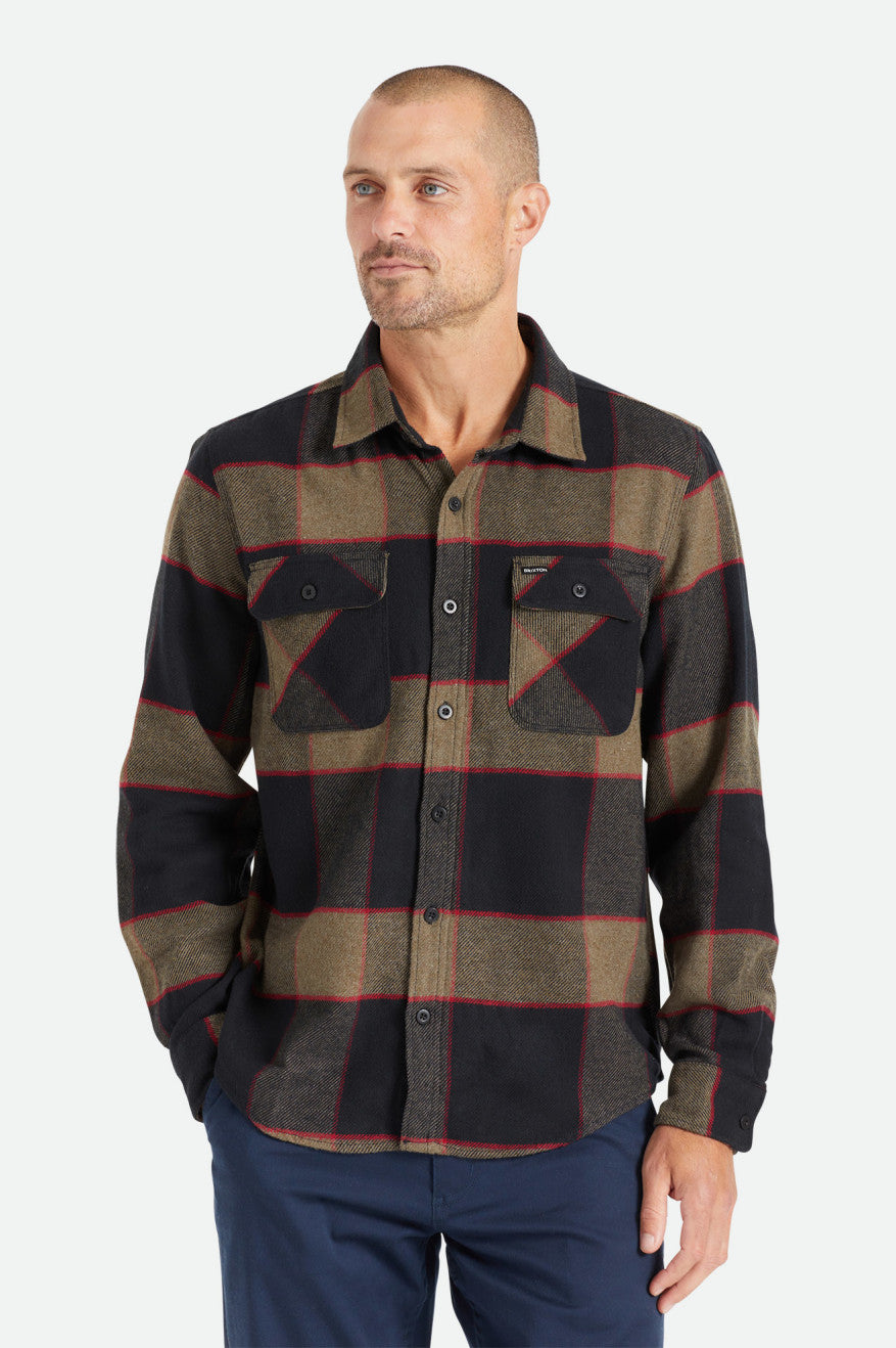 Brixton Bowery L/S Flanellen Tops Heren Grijs | 327864LGQ