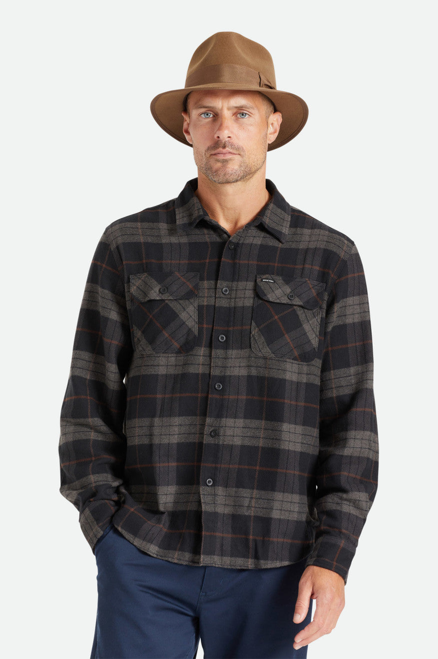 Brixton Bowery L/S Flanellen Tops Heren Zwart Grijs | 829410QGM