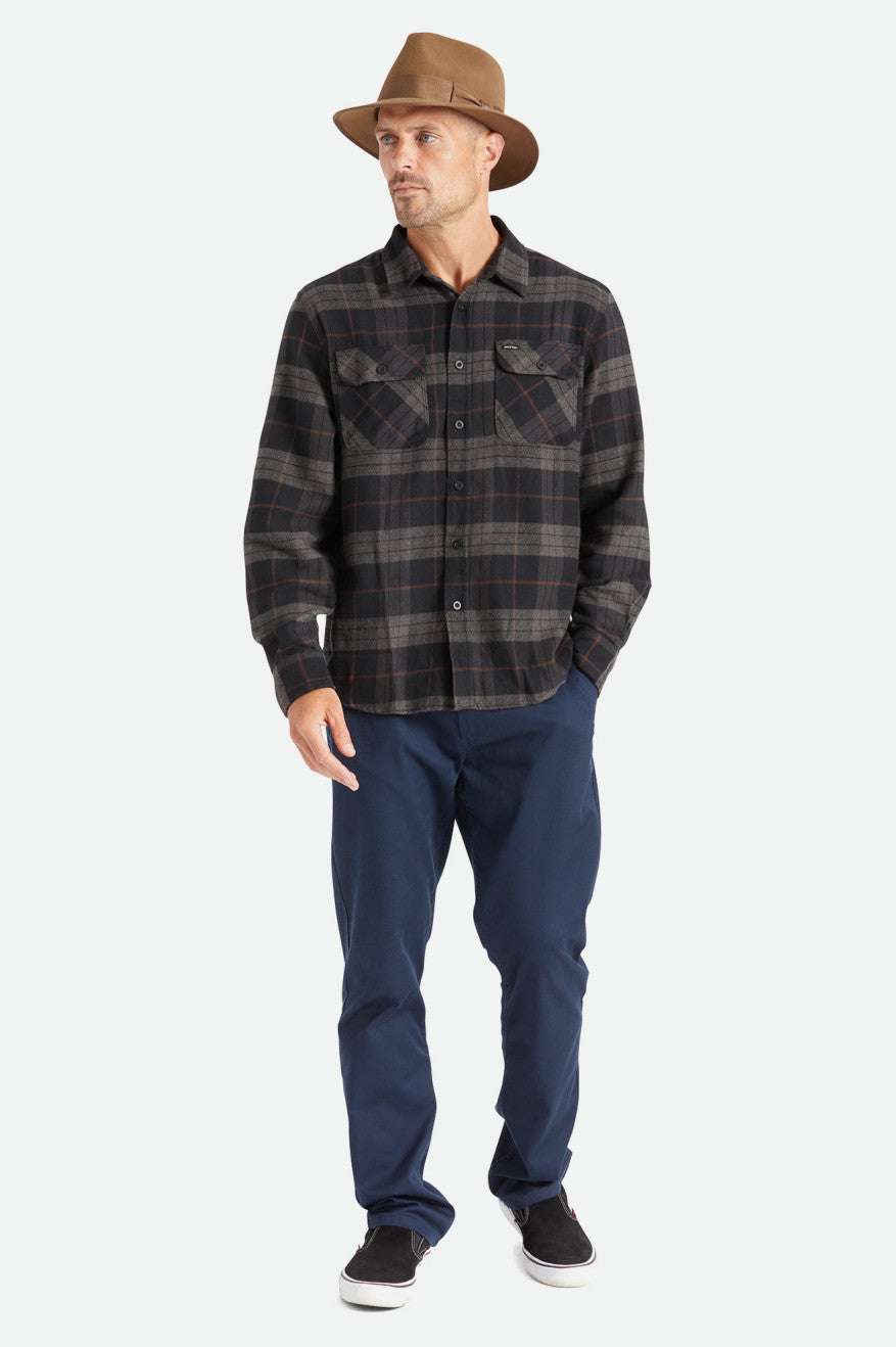 Brixton Bowery L/S Geweven Tops Heren Zwart Grijs | 459786CPX