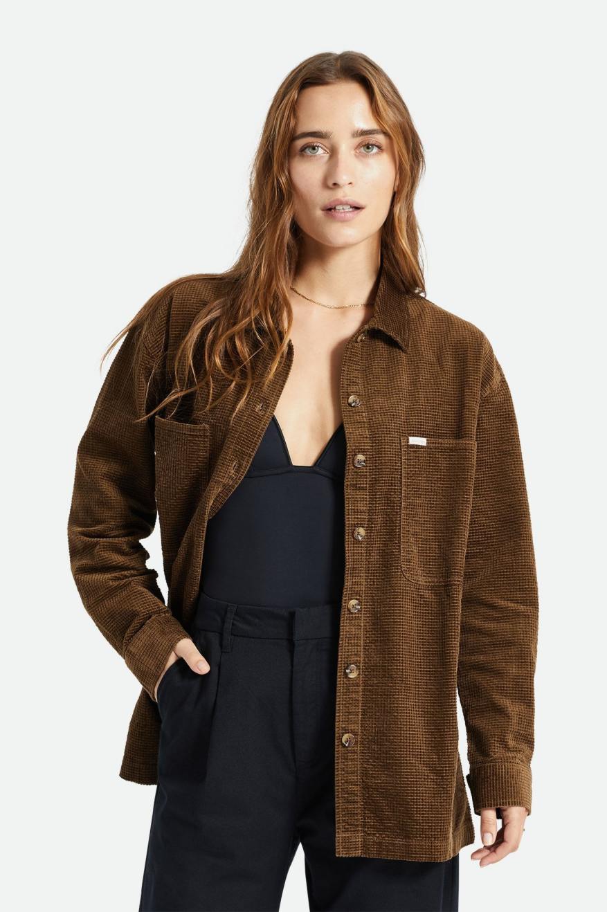 Brixton Dundee Corduroy Overshirt Topjes Dames Bruin | 615904IKN