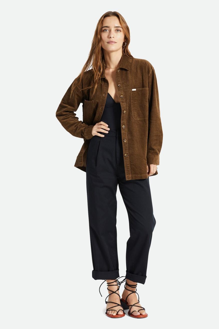 Brixton Dundee Corduroy Overshirt Topjes Dames Bruin | 615904IKN