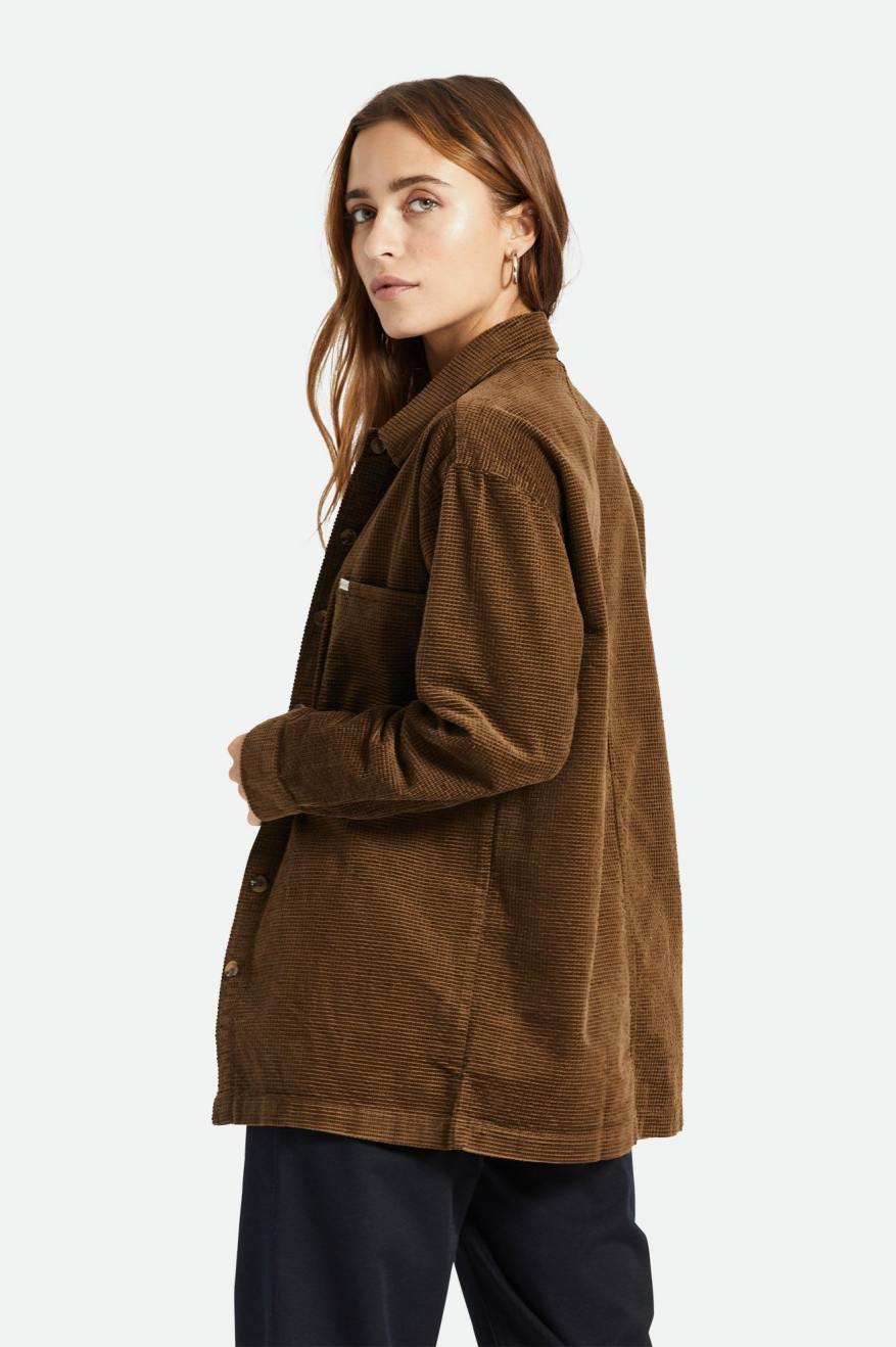 Brixton Dundee Corduroy Overshirt Topjes Dames Bruin | 615904IKN