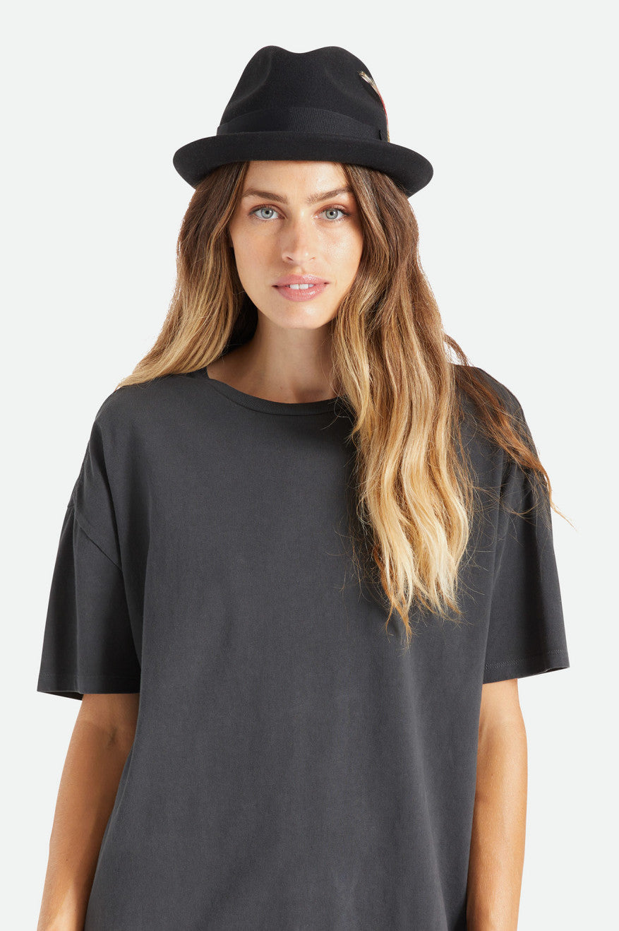 Brixton Gain Fedora Fedoras Dames Zwart | 681754NYD